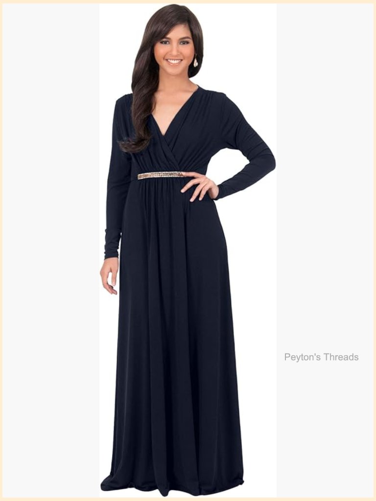 Long Sleeve V-Neck Flowy Kaftan Maxi Dress
